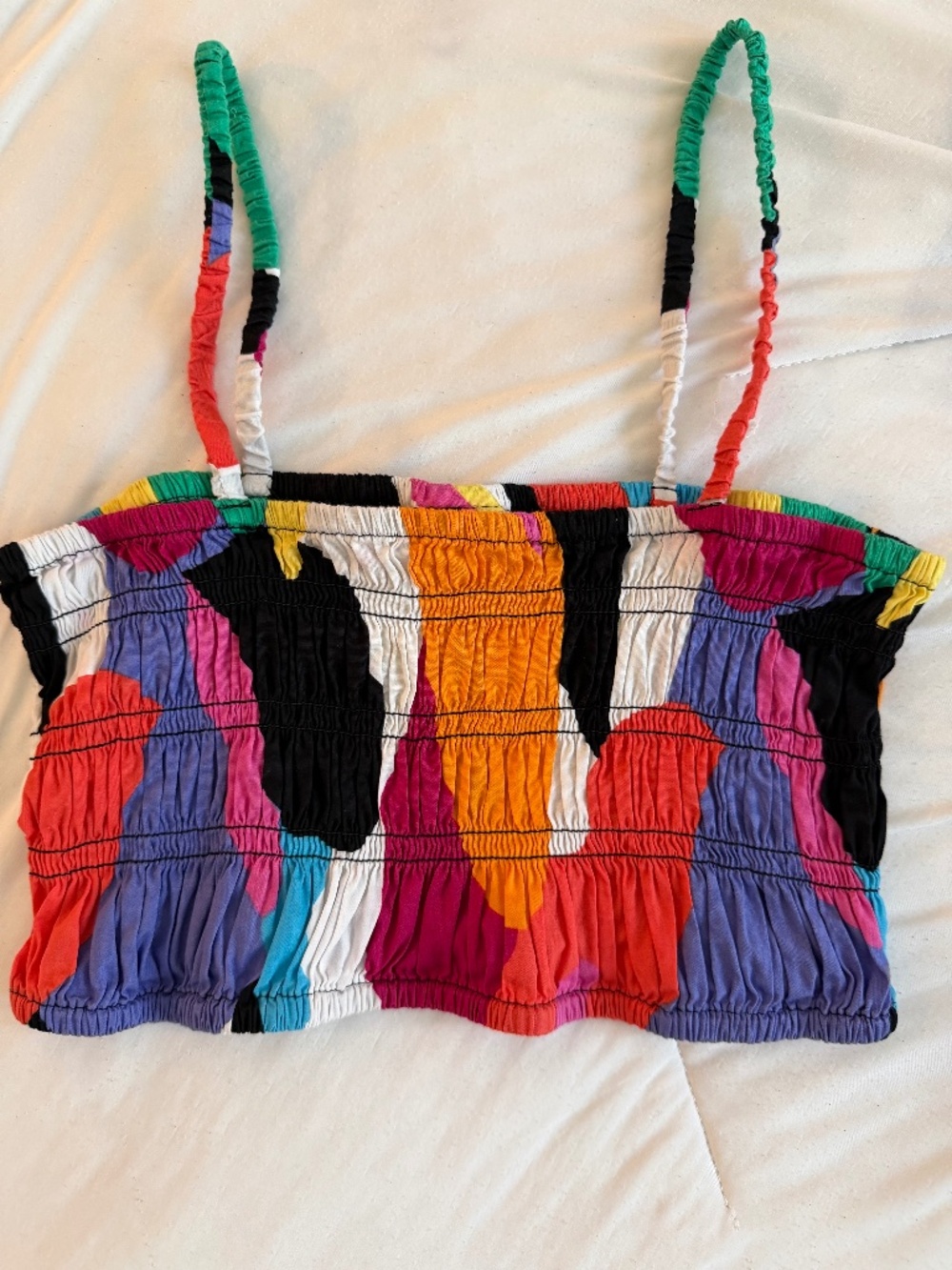 A New Day Multicolor Smocked Crop Cami Tank Top Size M